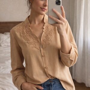 Elegant Tan Embroidered Women's Blouse
